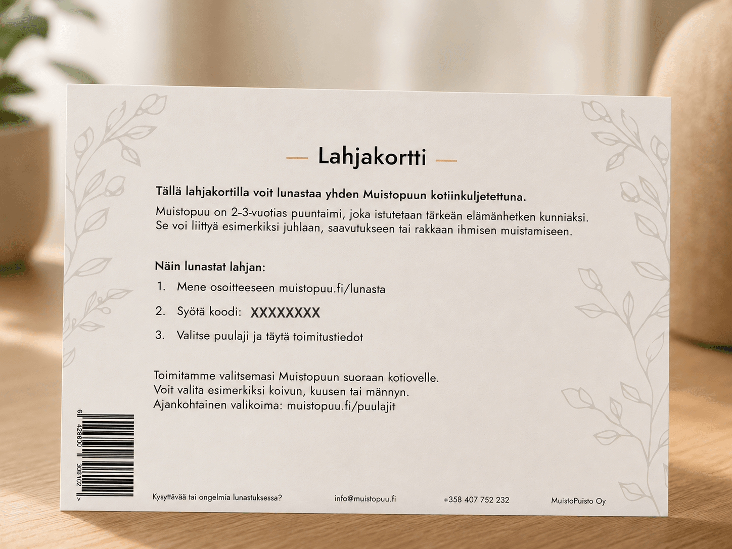 Muistopuu lahjakortti - Toimitetaan kirjeenä - Image 2